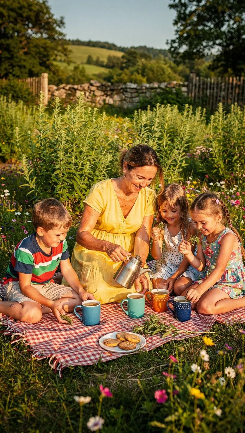 Záber na čajovú súpravu s vonnými bylinkami a kvetmi citrónovej verbény.