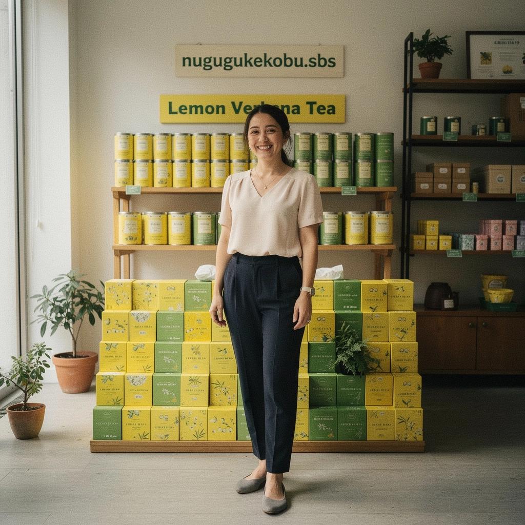 Príprava čaju z citrónovej verbény s aromatickými bylinkami v pozadí.